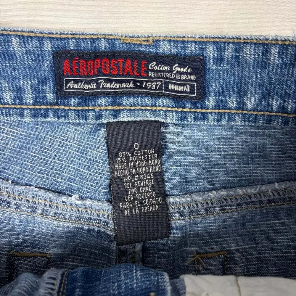 Y2K Aeropostale Denim Skirt Size 0 Blue Cotton Raw Hem